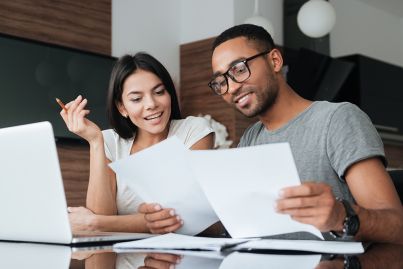 Couple reviewing paperwork