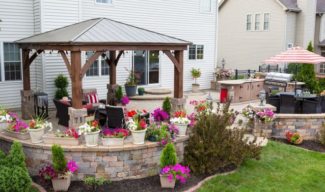 A home with beautiful outdoor landscaping.