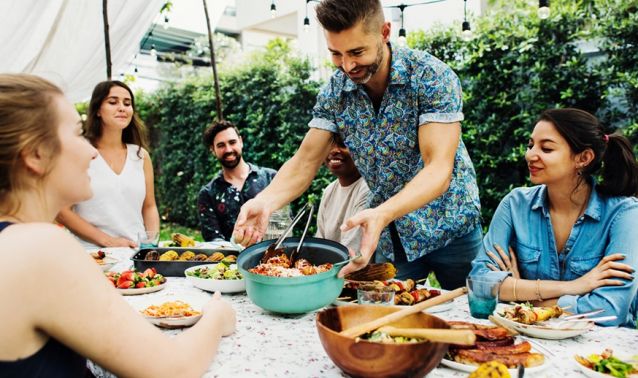 Outdoor summer meal with friends