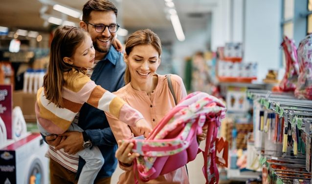 A family shops for back to school clothes