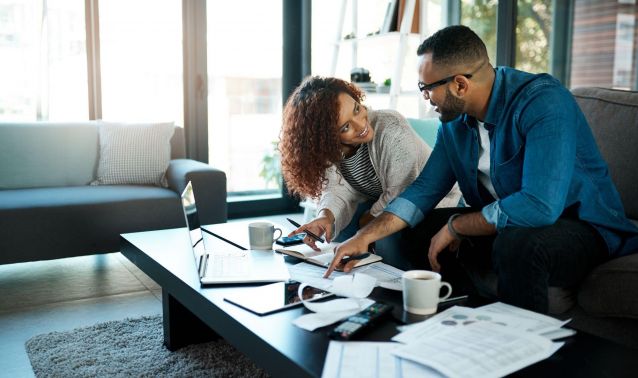 A couple going over their finances.