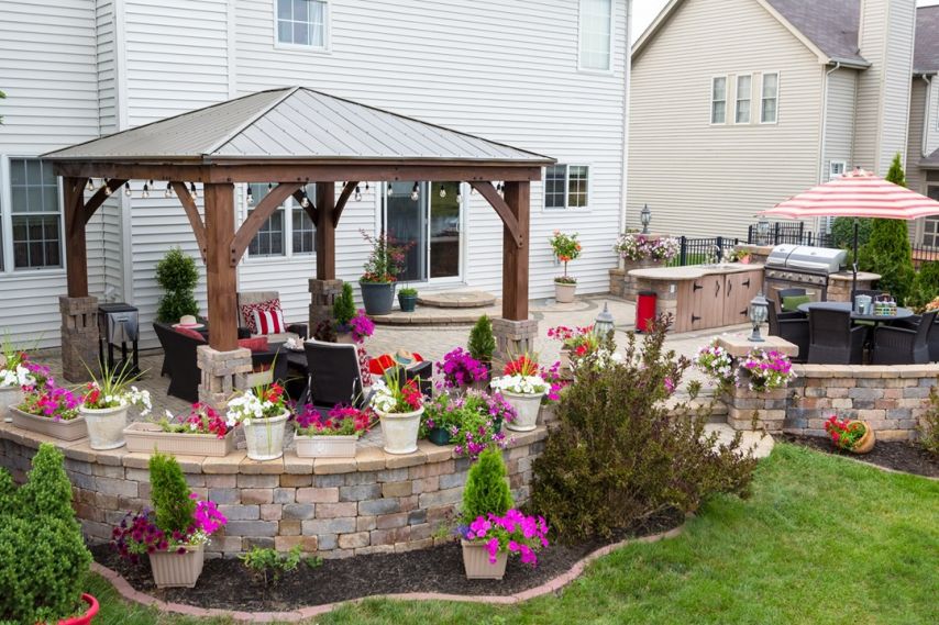 A home with beautiful outdoor landscaping.