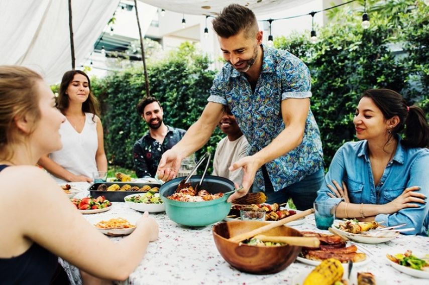 Outdoor summer meal with friends