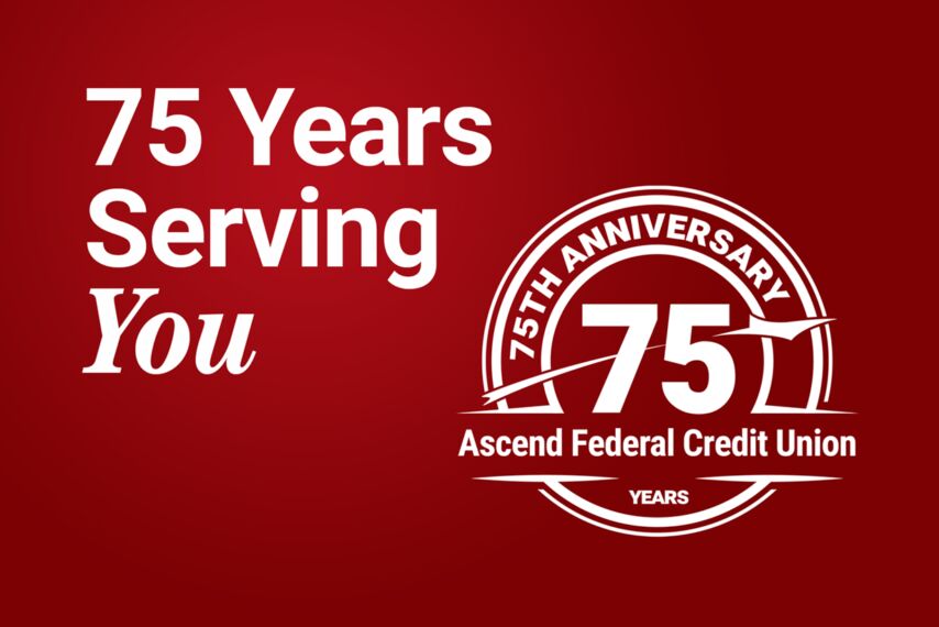 A graphic with the Ascend logo and a text box that reads "75 years of serving you"