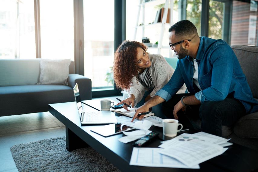 A couple going over their finances.