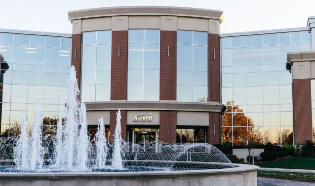 Corporate office building with water fountain