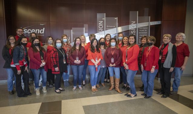 Ascend employees wearing red