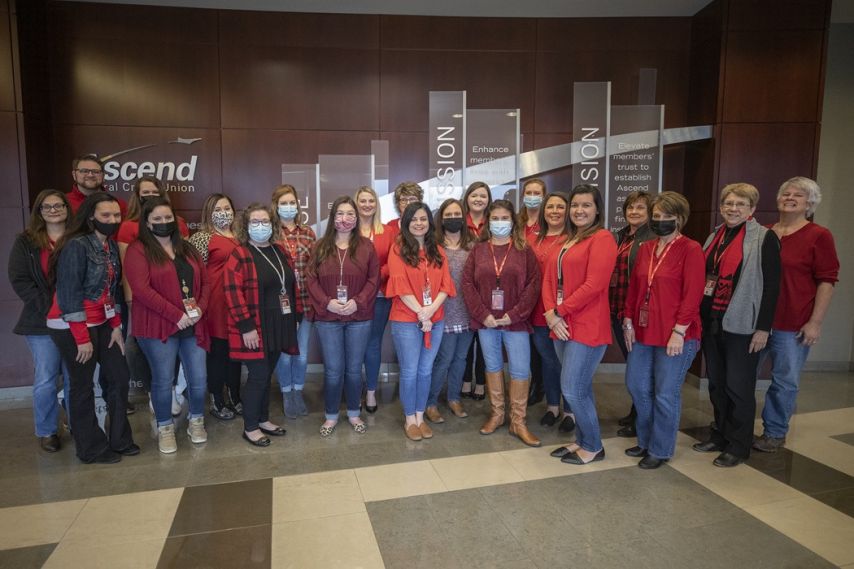 Ascend employees wearing red